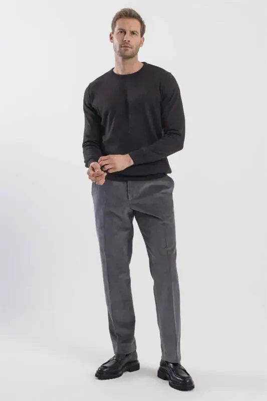 Anthracite Regular Fit 100% Cotton Velvet Trousers - 2