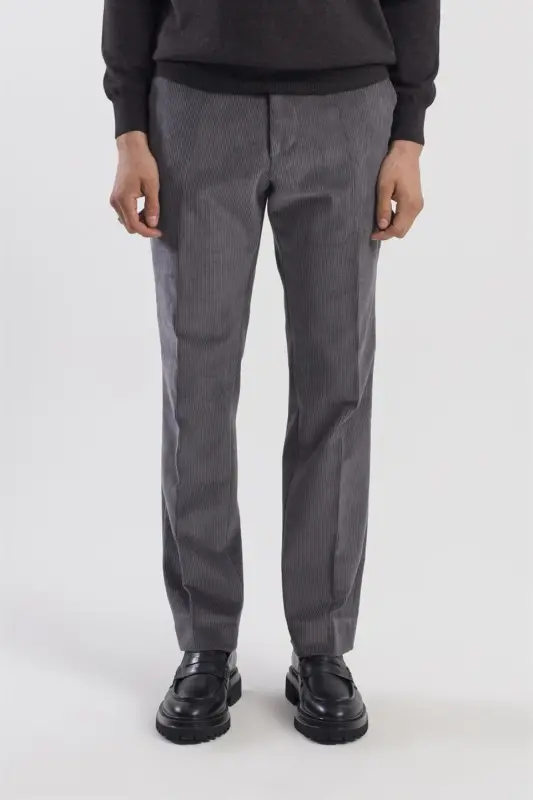 Anthracite Regular Fit 100% Cotton Velvet Trousers - JAKAMEN