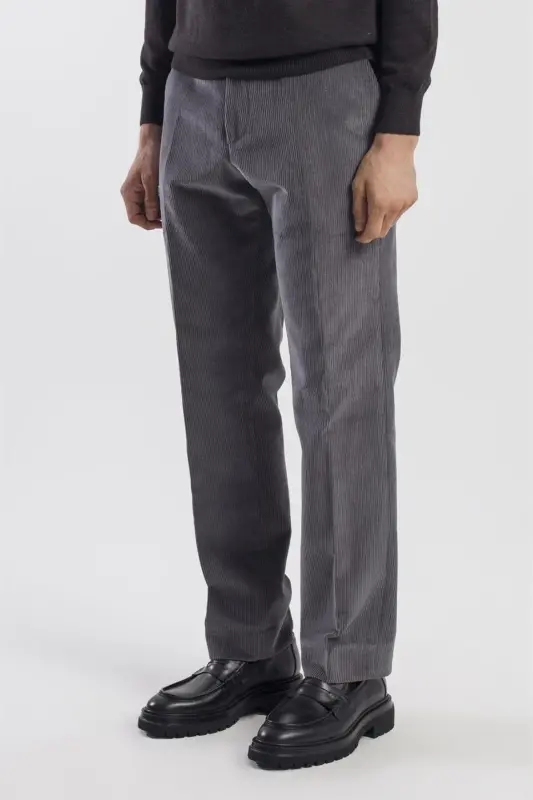 Anthracite Regular Fit 100% Cotton Velvet Trousers - 3