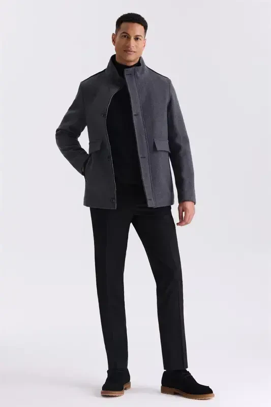 Anthracite Regular Fit Lapel Collar Wool Sports Jacket - 2