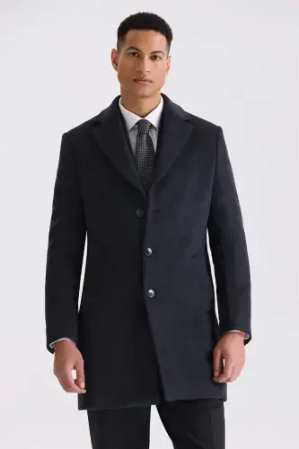 Anthracite Regular Fit Mono Collar Wool Cashmere Coat - 1
