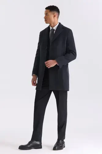 Anthracite Regular Fit Mono Collar Wool Cashmere Coat - JAKAMEN (1)