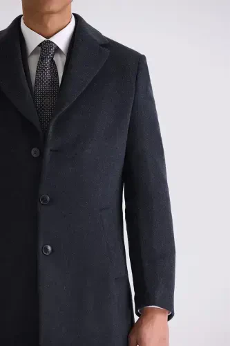 Anthracite Regular Fit Mono Collar Wool Cashmere Coat - 3