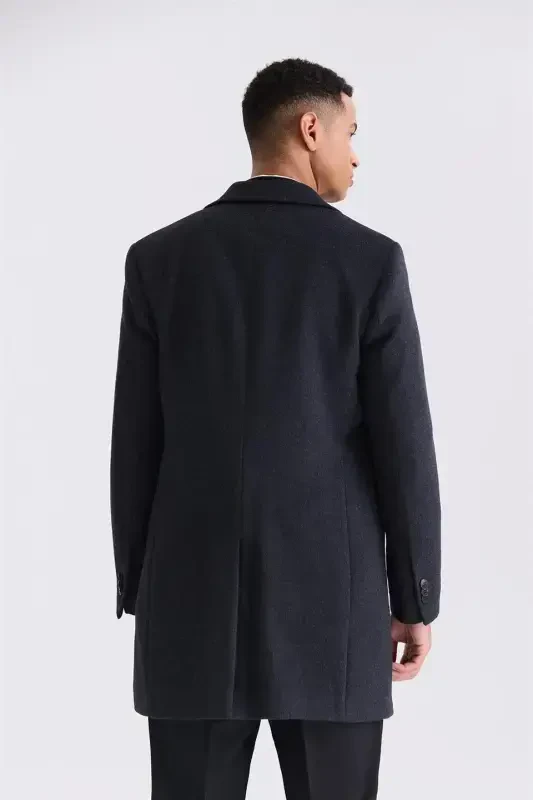 Anthracite Regular Fit Mono Collar Wool Cashmere Coat - 4