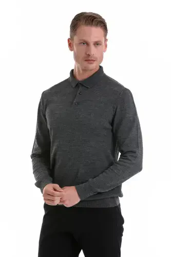 Anthracite Regular Fit Plain Polo Neck Knitwear Sweater-Anthracite - HATEMOĞLU (1)