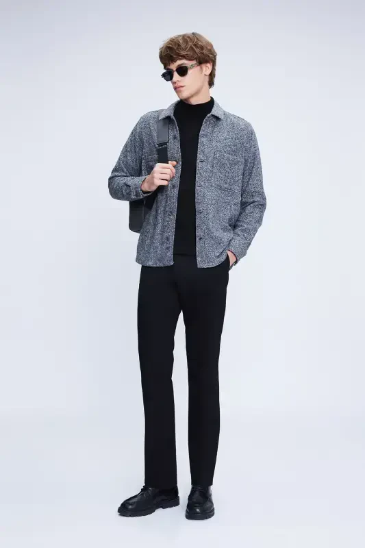 Anthracite Shacket Fit Jacket Collar Cotton Shirt - HATEMOĞLU