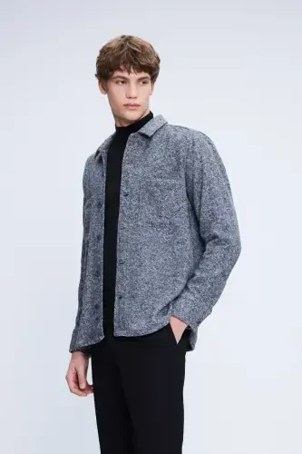 Anthracite Shacket Fit Jacket Collar Cotton Shirt - HATEMOĞLU (1)