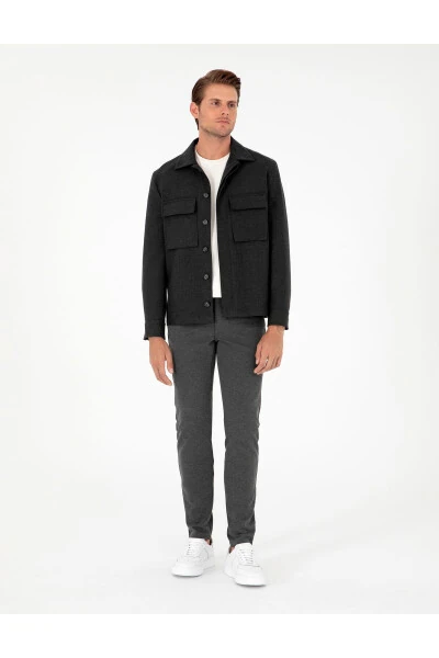 Anthracite Slim Fit Canvas Pants - PIERRE CARDIN