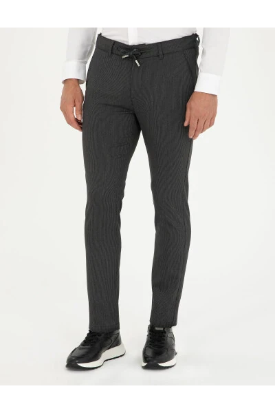 Anthracite Slim Fit Canvas Trousers - PIERRE CARDIN (1)
