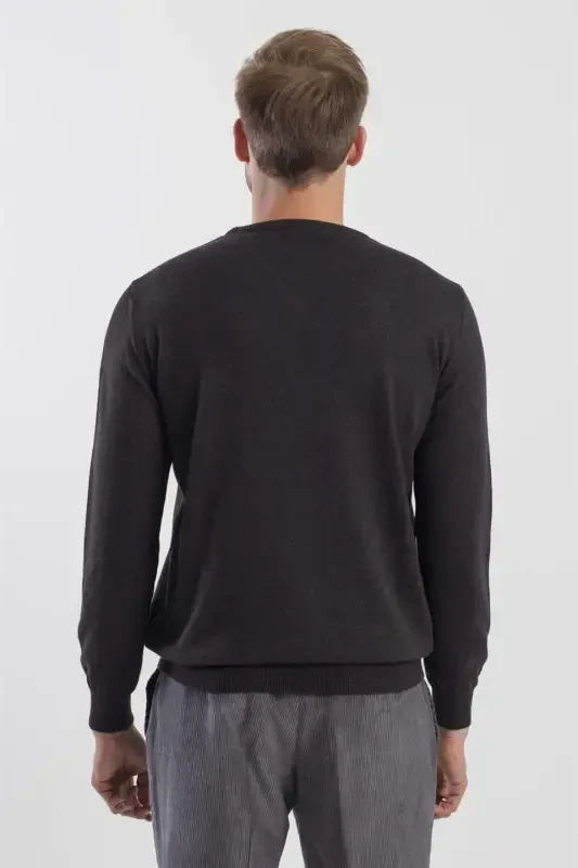 Anthracite Slim Fit Crew Neck Knitted Sweater - 1