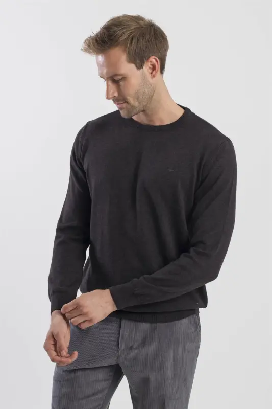 Anthracite Slim Fit Crew Neck Knitted Sweater - 4