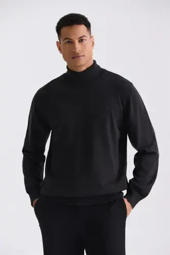 Anthracite Slim Fit Full Turtleneck Knitted Sweater 