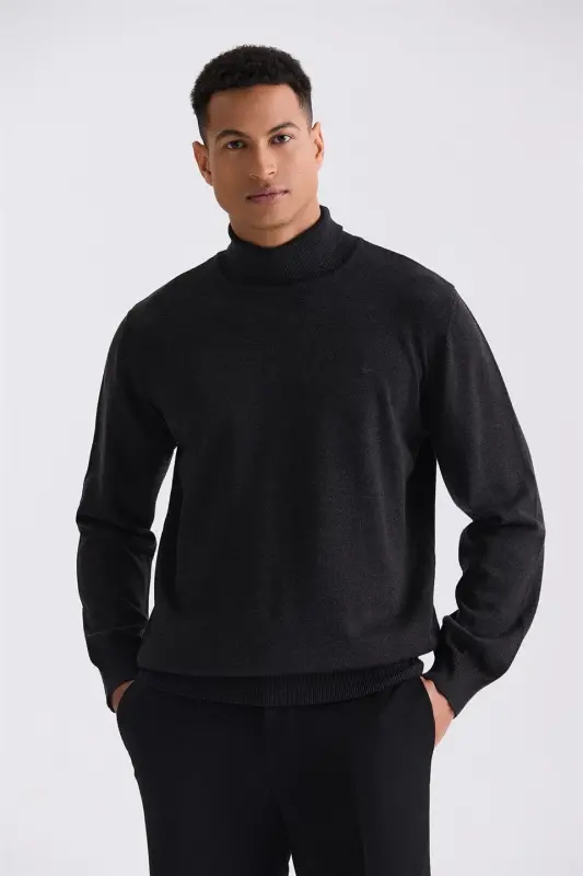 Anthracite Slim Fit Full Turtleneck Knitted Sweater - 1
