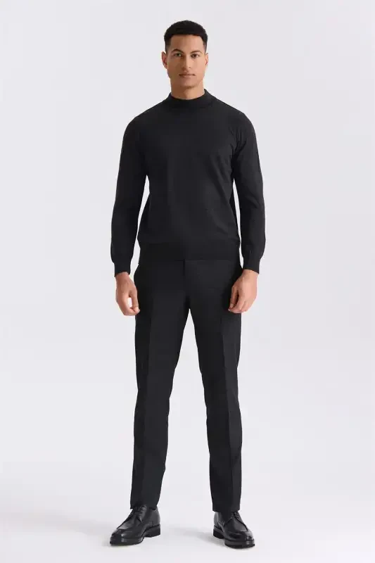 Anthracite Slim Fit Half-Turtleneck Knit Sweater - 2