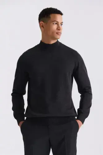 Anthracite Slim Fit Half-Turtleneck Sweater - 1