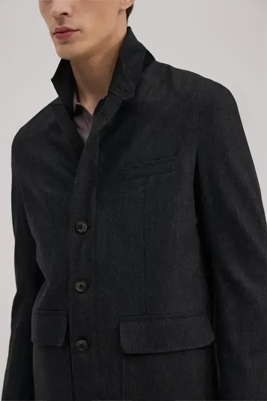 Anthracite Slim Fit Mandarin Collar Buttoned Jacket - 3