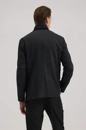 Anthracite Slim Fit Mandarin Collar Buttoned Jacket - 4