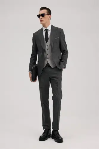 Anthracite Slim Fit Notch Lapel Vest Suit Combination - 1