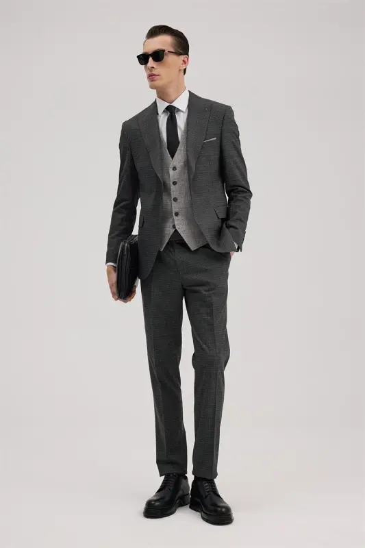 Anthracite Slim Fit Notch Lapel Vest Suit Combination - 1