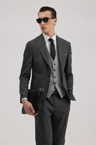 Anthracite Slim Fit Notch Lapel Vest Suit Combination - JAKAMEN (1)