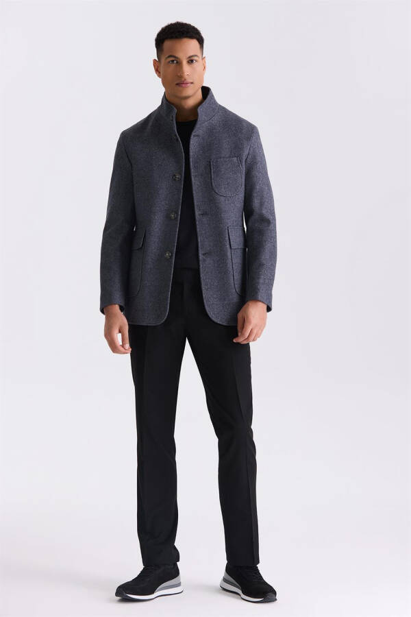 Anthracite Slim Fit Notch Lapel Wool Sports Blazer - 6