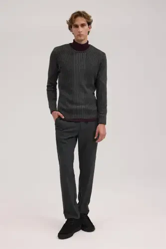 Anthracite Slim Fit Patterned Crew Neck Knitwear - JAKAMEN (1)