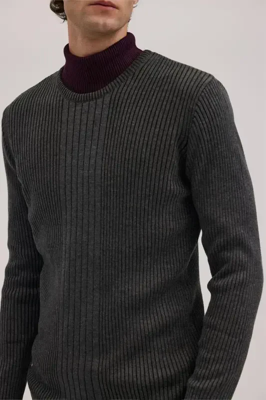 Anthracite Slim Fit Patterned Crew Neck Knitwear - 3