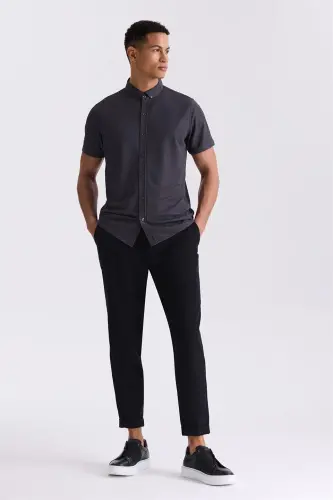 Anthracite Slim Fit Shirt Collar Buttoned T-Shirt - JAKAMEN (1)