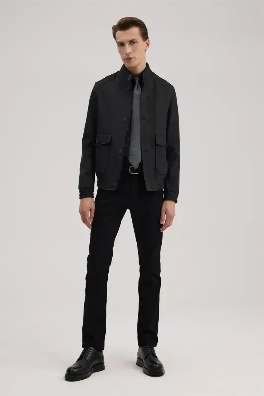 Anthracite Slim Fit Single Breasted Pocketed Jacket Look Coat - 1