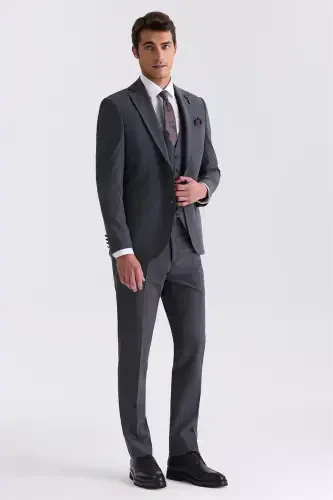Anthracite Slim Fit Single-breasted Waistcoat Suit - 1