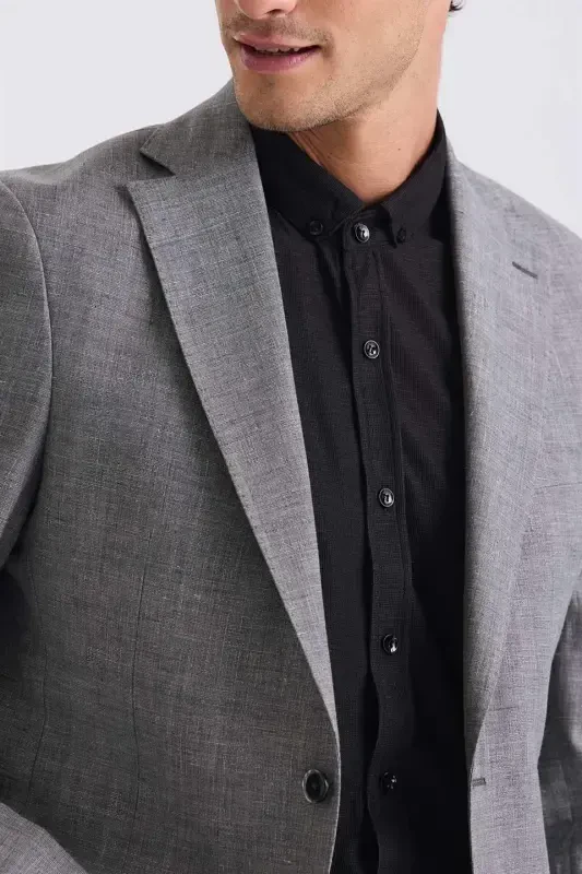 Anthracite Slim Fit Single Button Linen Sport Jacket - 3