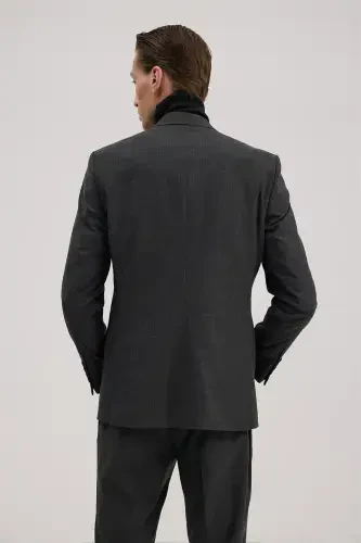 Anthracite Slim Fit Swallow Collar Striped Suit - 5