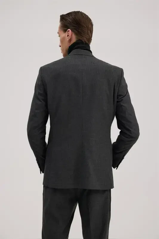 Anthracite Slim Fit Swallow Collar Striped Suit - 5