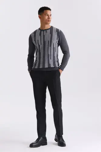 Anthracite Slim Fit Turtleneck Patterned Knitted Sweater - JAKAMEN (1)