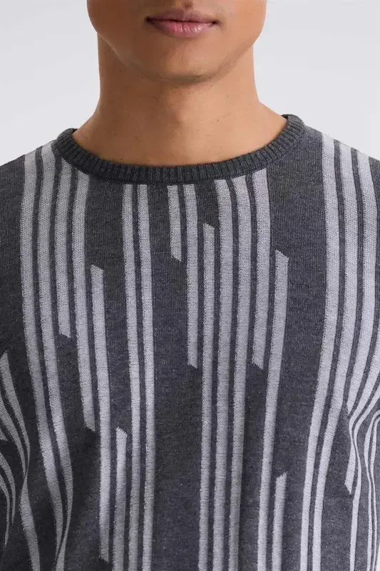 Anthracite Slim Fit Turtleneck Patterned Knitted Sweater - 3