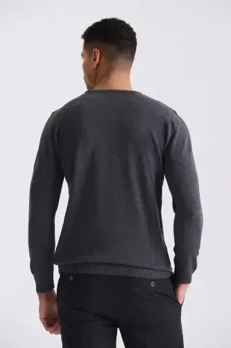 Anthracite Slim Fit Turtleneck Patterned Knitted Sweater - 4