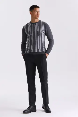 Anthracite Slim Fit Turtleneck Patterned Knitted Sweater - 2