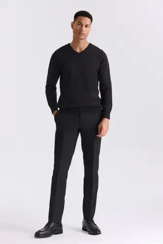 Anthracite Slim Fit V-Neck Knitted Sweater - JAKAMEN (1)