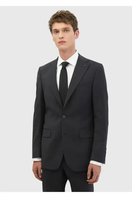 Anthracite Striped Thin&taller Slim Fit %100 Wool Suit - RAMSEY