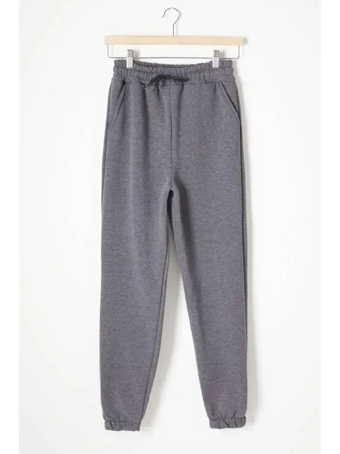 Anthracite Three-Thread Fleece Lined Elastic Waistband Children's Sweatpants 16763 - 1