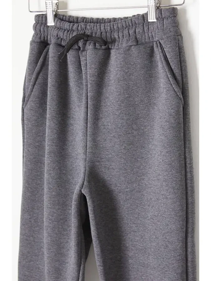 Anthracite Three-Thread Fleece Lined Elastic Waistband Children's Sweatpants 16763 - 2
