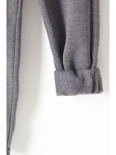 Anthracite Three-Thread Fleece Lined Elastic Waistband Children's Sweatpants 16763 - 3