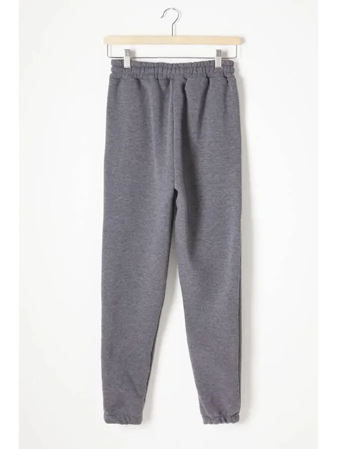 Anthracite Three-Thread Fleece Lined Elastic Waistband Children's Sweatpants 16763 - 4