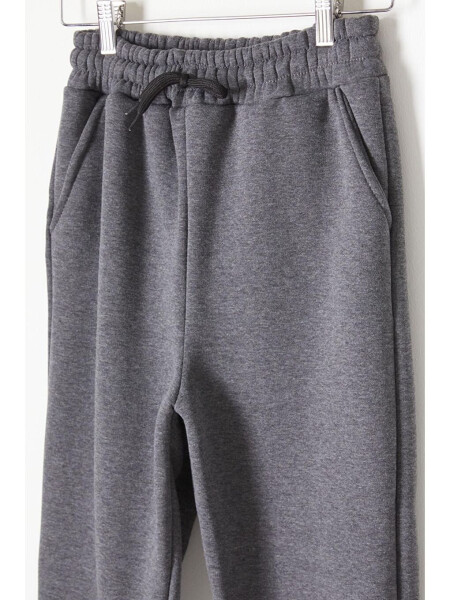 Anthracite Three-Thread Fleece Lined Elastic Waistband Children's Sweatpants 16763 - 2