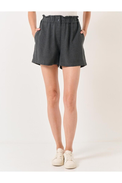 Anthracite Wide Leg High Waisted Plain Linen Shorts - 23