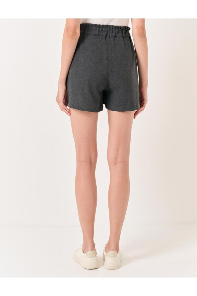 Anthracite Wide Leg High Waisted Plain Linen Shorts - 24