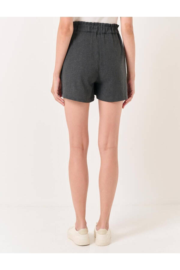 Anthracite Wide Leg High Waisted Plain Linen Shorts - 18