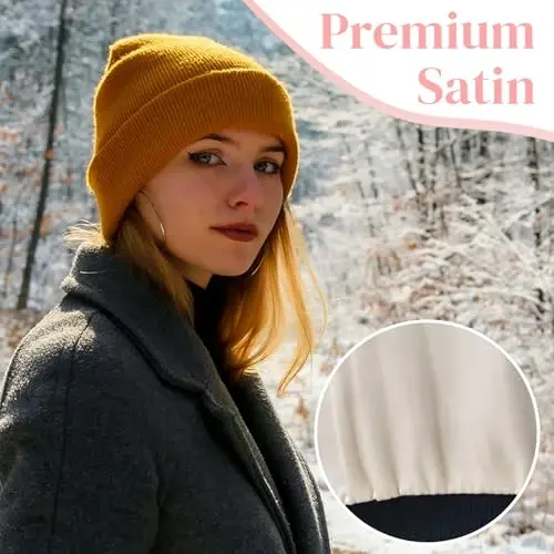 ANTI-REBOUNDUMBRE Ayollar Erkaklar Qishki Shapka Ipak Astarli Issiq Manjetli Shapka Trikotaj Shapka uchun Atlas Astarli Beanie - 3