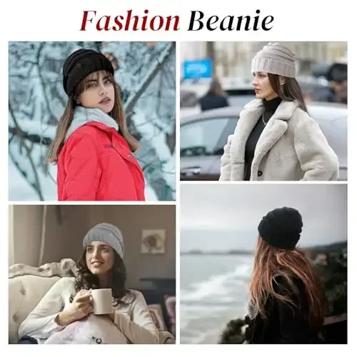 ANTI-REBOUNDUMBRE Winter Hats for Women Warm Beanies Soft Cable Knit Beanie for Women Skull Cap - 3