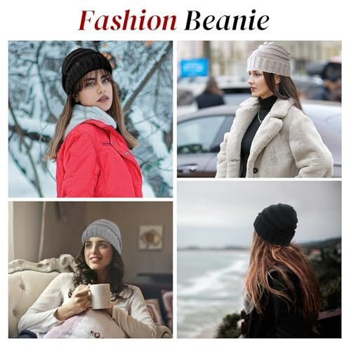 ANTI-REBOUNDUMBRE Winter Hats for Women Warm Beanies Soft Cable Knit Beanie for Women Skull Cap - 4